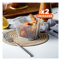 Pack2 Recipiente Metalico para Frituras Plateado 13x8x8 cm Cocina Y+Papel Regalo